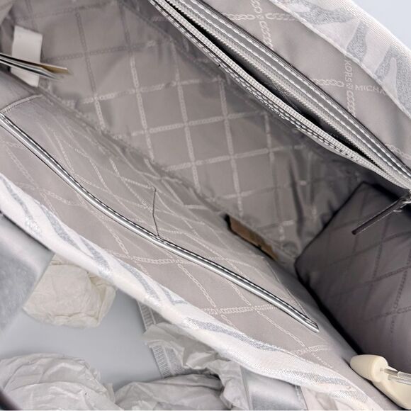 Michael Kors Silver Metallic Gigi Zebra Print Large Grab Tote Bag purse NWT - Picture 14 of 16